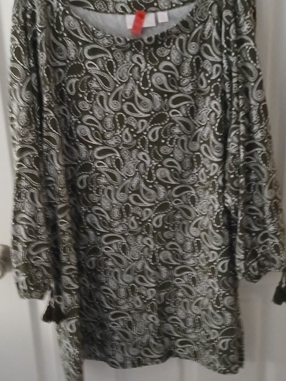 Belle by Kim Gravel Triple Luxe Knit Paisley Print Top w/Tassels